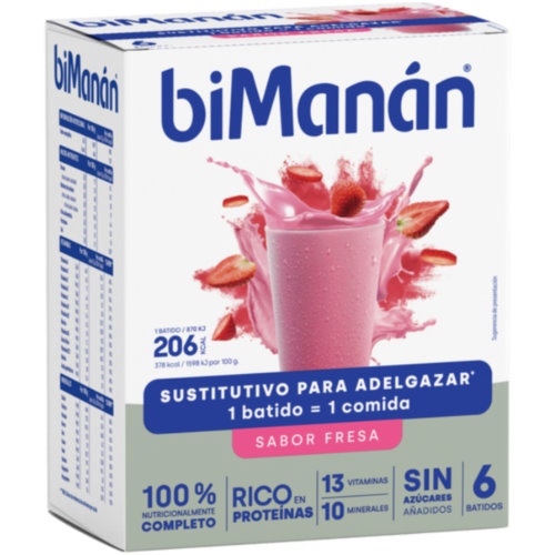 BIMANAN SUSTITUTIVE BATIDO DE FRESA (55 G 6 SOBRES)