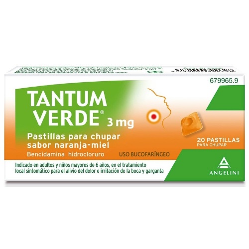 TANTUM VERDE 3 mg PASTILLAS PARA CHUPAR SABOR NARANJA-MIEL , 20 pastillas