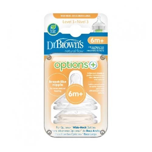 Tetina silicona boca ancha options+ nivel 3 - dr brown´s natural flow (+ 6 meses 2 unidades)