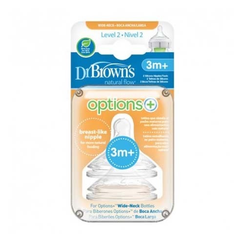 Tetina silicona boca ancha options+ nivel 2 - dr brown´s natural flow (+ 3 meses 2 unidades)